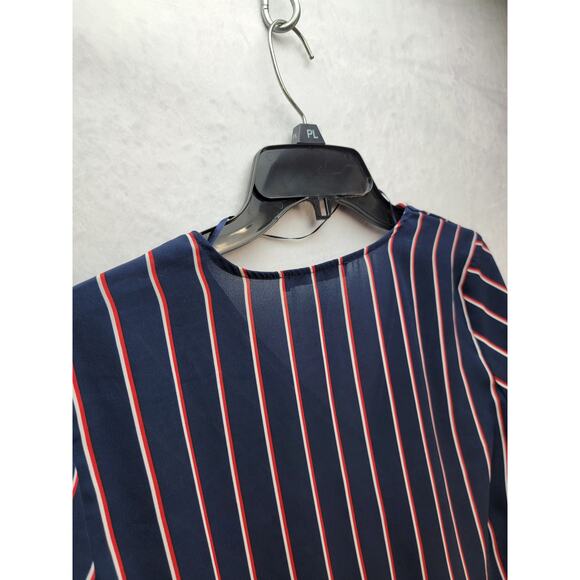 Atmosphere Striped Navy Blue and Red Blouse, Size 6 - Picture 10 of 14